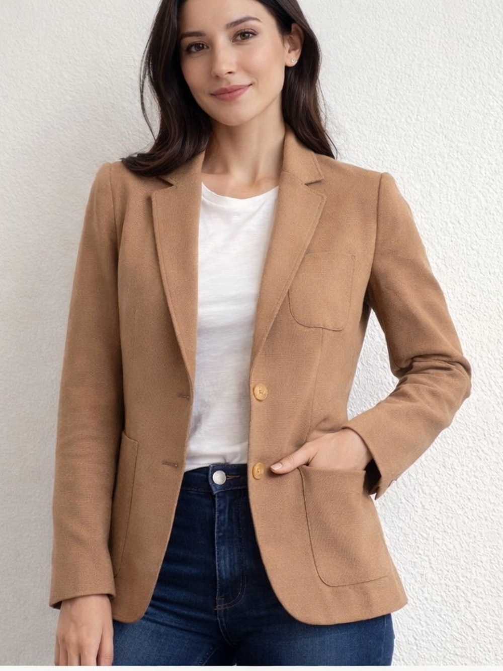 Women's Tailored Camel Blazer - Single-Breasted Suit Jacket